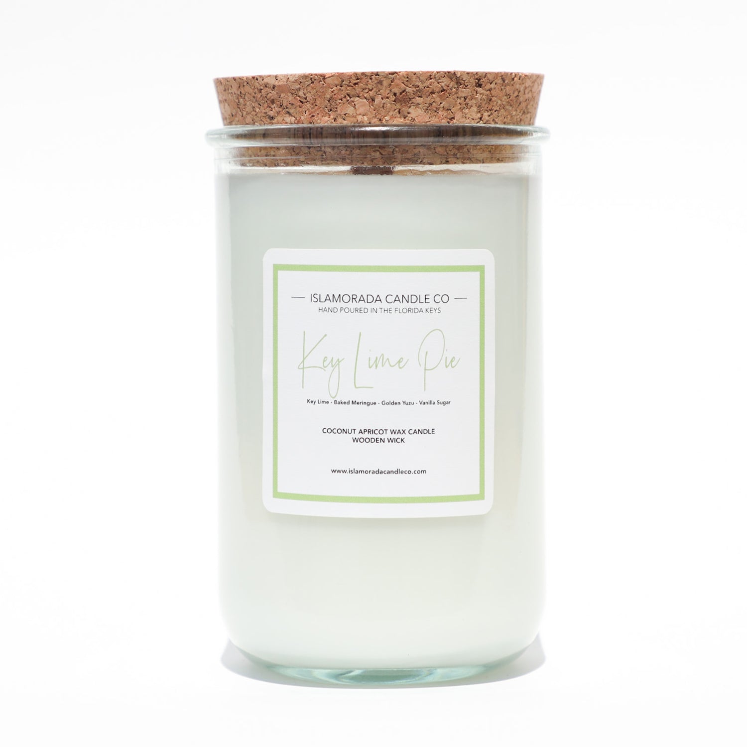 A Florida Keys inspired candle with wooden wick and Key Lime Pie scent notes in a 12oz vessel