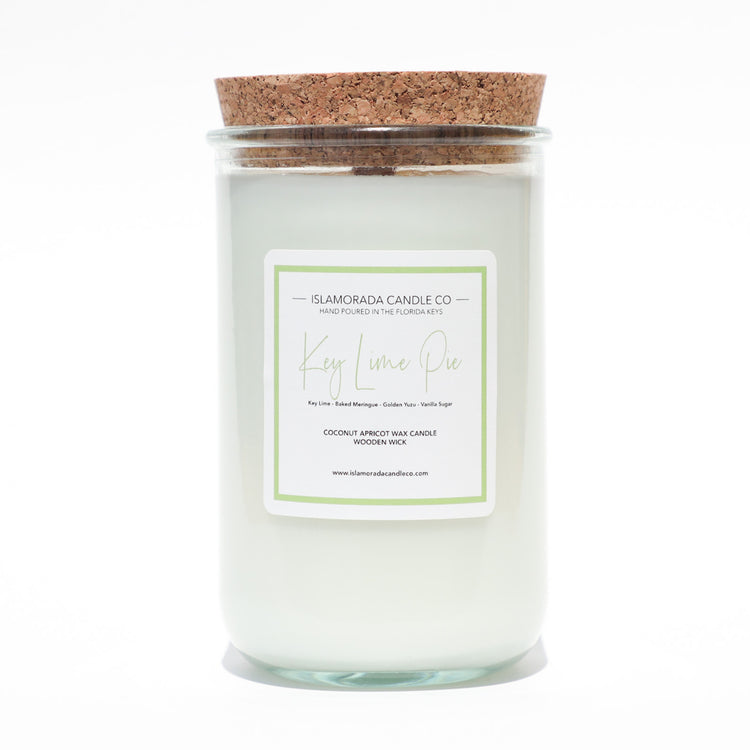 A Florida Keys inspired candle with wooden wick and Key Lime Pie scent notes in a 12oz vessel