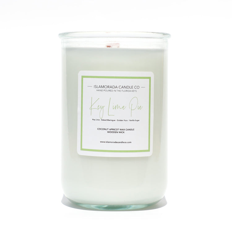 A Florida Keys inspired candle with wooden wick and Key Lime Pie scent notes in a 12oz vessel